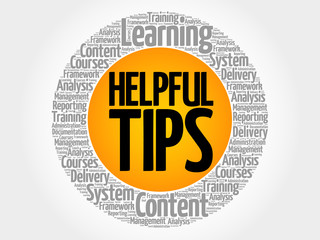 Helpful Tips circle word cloud, business concept