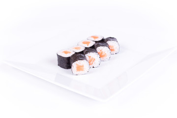 Sushi plate on white background
