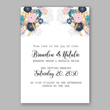 Wedding invitation template with watercolor winter flower christmas wreath pine branch Baby shower invitation template with watercolor tropical flower wreath