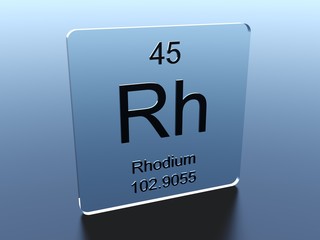 Rhodium symbol on a glass square