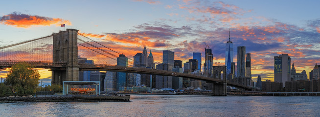 View to Manhattan from Brooklyn Bridge Park at sunset
