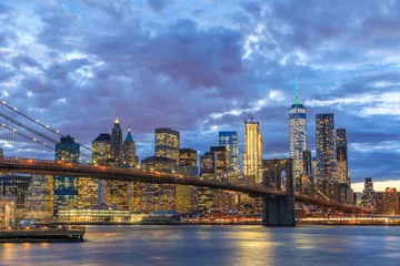 Muurstickers View to Manhattan from Brooklyn Bridge Park at sunset   © elena_suvorova