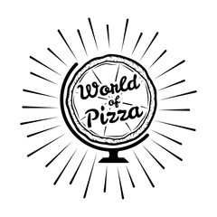 Fototapeta na wymiar Pizza Globe in thin line style isolated on white background. Food silhouette.