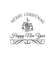 Winter holidays card with ice skates. Holiday Filigree Swirl Decorated. Happy New Year.