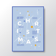 Merry Christmas Abstract Vector Swiss Style Minimalistic Poster, Card or Background. Light Blue Color, Modern Typography and Soft Realistic Shadows.