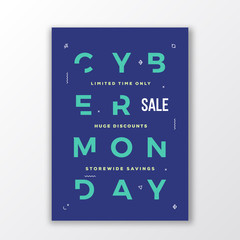 Cyber Monday Minimal Typography Poster or Banner. Modern Handmade Letters. Geometry Decorative Symbols and Soft Shadow.