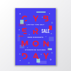 Abstract Vector Cyber Monday Sale Poster. Minimal Modern Typography. Geometry Decorative Elements and Soft Shadow.