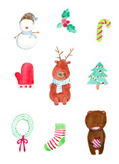 Watercolor Christmas set in white background