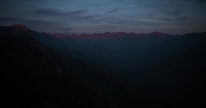 Sequoia National Park, California, USA - view from the granite dome of Moro Rock formation at sunset with colorful mountains, sky and clouds - Timelapse with nom in 