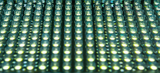 Selective focus at low position of led diode panel in green tone