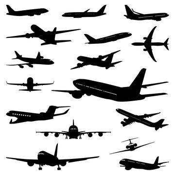 Airplane Plane Aircraft Silhouette in Maneuver Different Angle