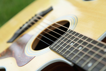 Obraz premium Selective focus at acoustic guitar