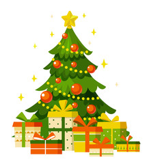 Christmas tree with gifts, vector greeting card