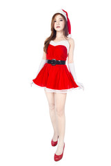 beautiful sexy girl wearing santa claus clothes isolated on whit