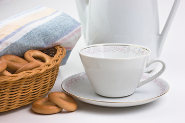 tea set and bagels