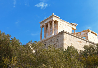 Fototapeta na wymiar The Temple of Greek goddess Athena Nike on the Acropolis of Athens, built around 420BC