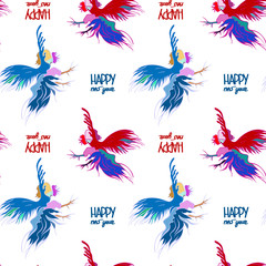 Silhouette of a rooster .  Cock sketch, hand drawing. Symbol of New Year 2017. Illustration for a  wrapping paper,  wallpaper. Christmas background. Seamless vector pattern.