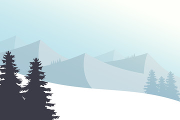 Vector illustration mountain winter landscape. Mountain snowy slope