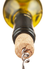 pulling corkscrew cork from the bottle