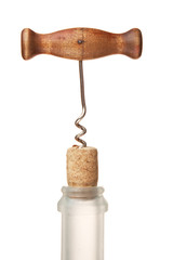 pulling corkscrew cork from the bottle