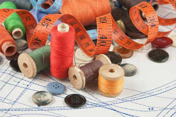 various sewing accessories in the scheme