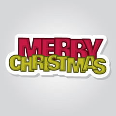 Merry Christmas lettering sticker. Doodle design vector illustration.