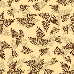 Seamless Background, Tile Pattern of Repetition Leaves Brown Silhouettes. Vector