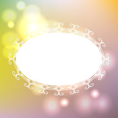 White frame with ornament on blurred background