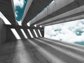 Concrete architecture wall construction on cloudy sky background