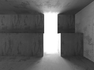 Dark concrete basement room interior with light door
