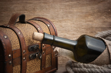 old chest and bottle