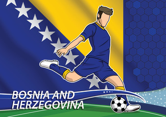 Soccer team player in uniform with state national flag of Bosnia