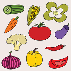 Vegetables design set. Cartoon free hand draw doodle vector illustration.