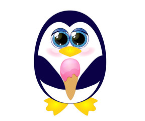 Cute cartoon pinguin with the icecream in his hands. 