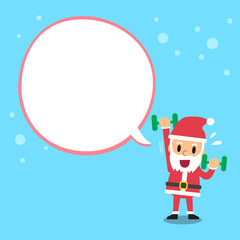 Santa claus doing dumbbell exercise with white speech bubble