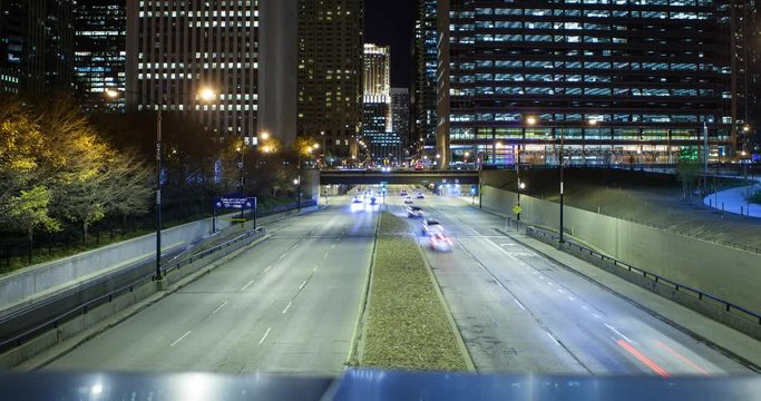 Columbus Drive with traffic facing north at night