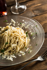 Pasta in glass plate