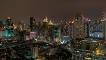 Aerial view of Bangkok city at night. Modern megalopolis cityscape at night
