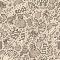 Cartoon cute hand drawn Xmass seamless pattern