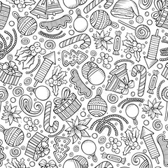 Cartoon cute hand drawn Xmass seamless pattern