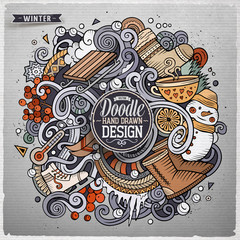 Cartoon cute doodles hand drawn Winter illustration