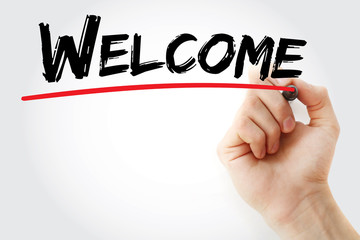 Hand writing Welcome with marker, concept background