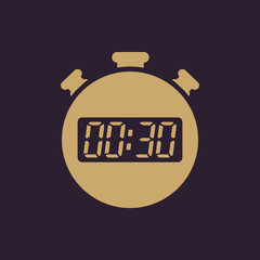 The 30 seconds, minutes stopwatch icon. Clock and watch, timer, countdown, stopwatch symbol. UI. Web. Logo. Sign. Flat design. App.