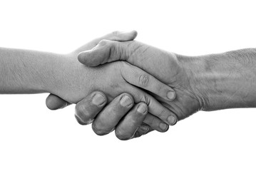 Black and white image of a hand gesture on white background