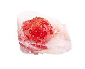 Fototapeta premium frozen in chunks of ice, juicy, fresh red strawberry
