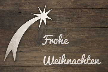 Weihnachtskarte mit Stern von Bethlehem und Text Frohe Weihnachten - Christmas card with star of ...