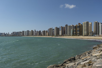Skyline of Fortaleza city, Ceara, Brazil. Viewed from the ocean.