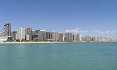 Fortaleza city skyline viewed from the ocean, Ceara, Brazil.