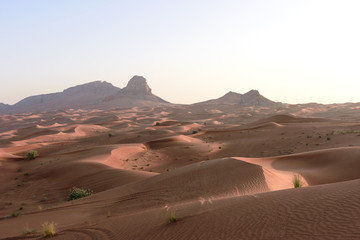 Fototapeta na wymiar Sand desert with morning sun rays