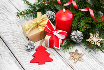 christmas gift boxes with decorations